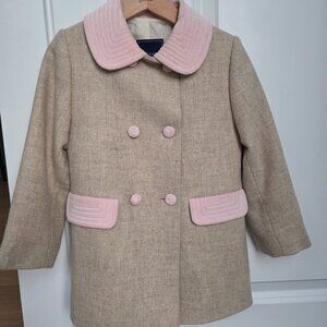 Papo d'anjo beige wool peacoat pink velvet collar 3 y